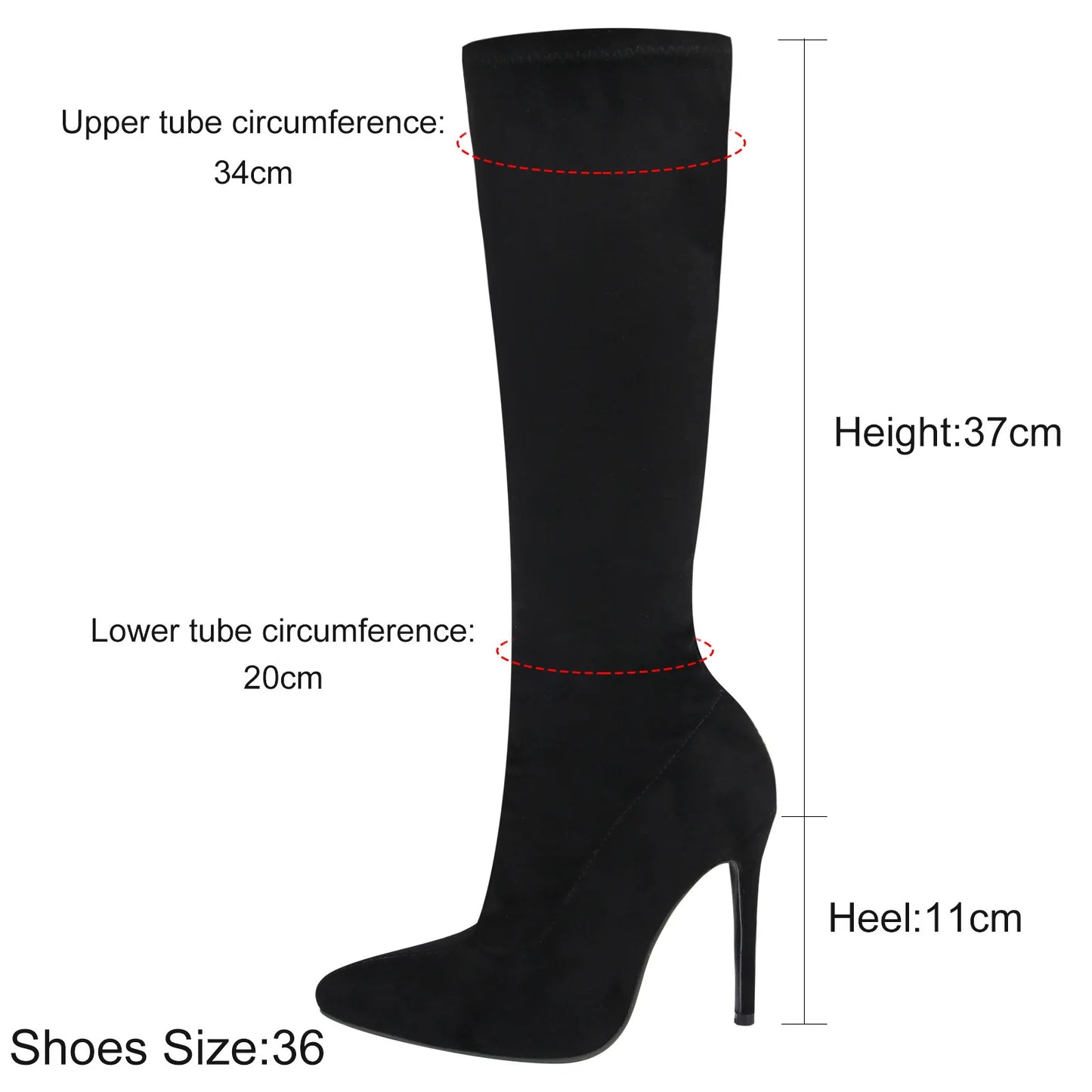 High Elasticity Leather Boots Women Side Zip Pointed Toe High Heels Shoes Fashion Big Size Suede Mid Booties Female Goth Shoes