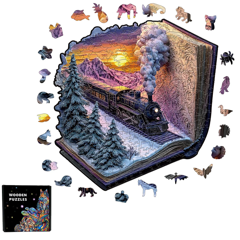 3D Train forest Wooden Jigsaw Puzzle For adult and kids 300pcs high challenge Educational Gift Interactive Games Puzzles Wood