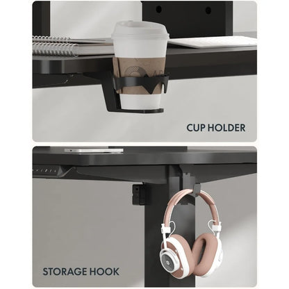 Standing Desk with Monitor Stand, 48 x 24 Inches One-Piece Electric Height Adjustable Computer Desk with Cup Holder, Home Offic