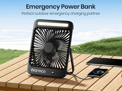 Warmco D4 Portable Desk Fan Rechargeable 20000mAh Camping Fan with Light,48Hrs Run Time 8" Silent Personal Fan Digital Display