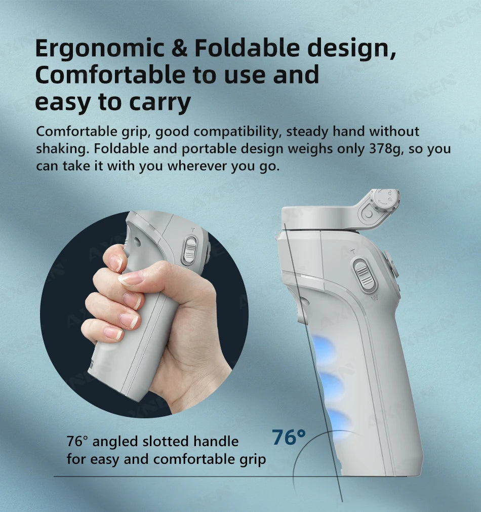 HQ6 3-Axis Handheld Gimbal Mobile Phone Shooting Stabilizer with Fill Light, Zoom, Face Tracking, Animal Following for Cellphone