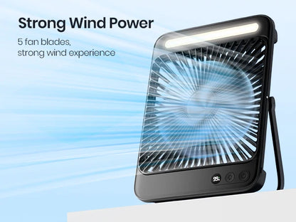 Warmco D4 Portable Desk Fan Rechargeable 20000mAh Camping Fan with Light,48Hrs Run Time 8" Silent Personal Fan Digital Display