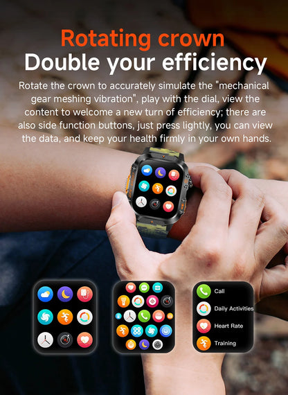 Military Outdoor Smart Watch Men's GPS Flashlight Bluetooth Call 2.01" AMOLED Screen 3ATM Waterproof Sports Smartwatch 2025 New