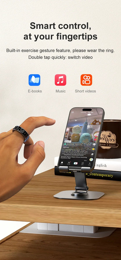 New Smart Ring 2025 Display Screen Gestures Control Video 5ATM Waterproof Remote Camera Blood Oxygen Monitor Multi Sports Mode