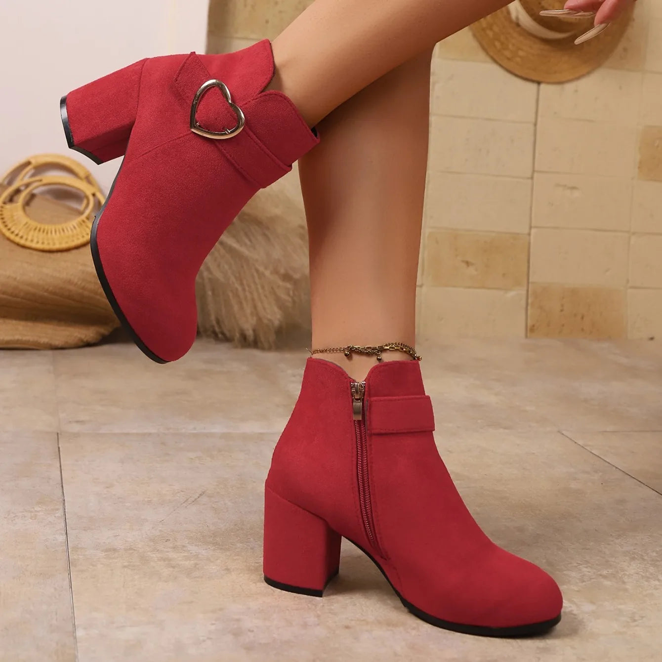 2025 New Women Anti-slip Ankle Boots Platform Zipper High Heels Short Boots Comfortable Designer Shoes Women Zapatos De Mujer