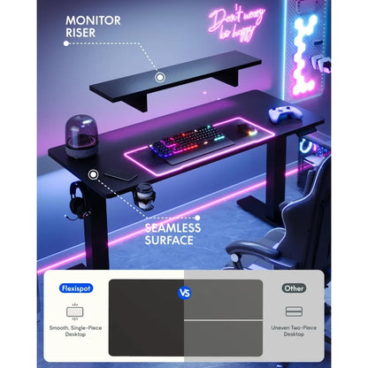 Standing Desk with Monitor Stand, 48 x 24 Inches One-Piece Electric Height Adjustable Computer Desk with Cup Holder, Home Offic
