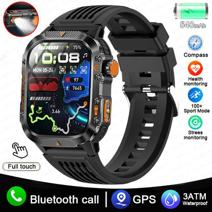 Military Outdoor Smart Watch Men's GPS Flashlight Bluetooth Call 2.01" AMOLED Screen 3ATM Waterproof Sports Smartwatch 2025 New