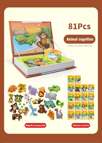 Kids Magnetic Puzzle Book 3d Cartoon 2 - 6 Years Old Kindergarten Advanced Games Puzzles Montessori Education Children Toys Gift