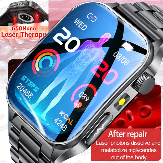 2025New 650nm Laser Conditioning Sapphire Glass Smart Watch Men ECG Heart Rate Micro Physical Exam Health Smartwatch Temperature
