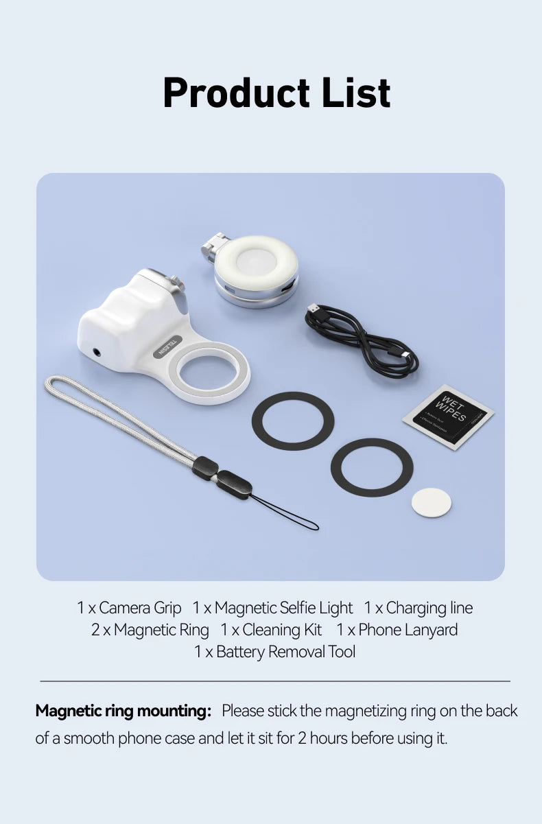 TELESIN Phone Camera Shoot Hand Grip Magnetic Smart Phone Holder Shooting Aid Remote Control Handle For Iphone Android Phone