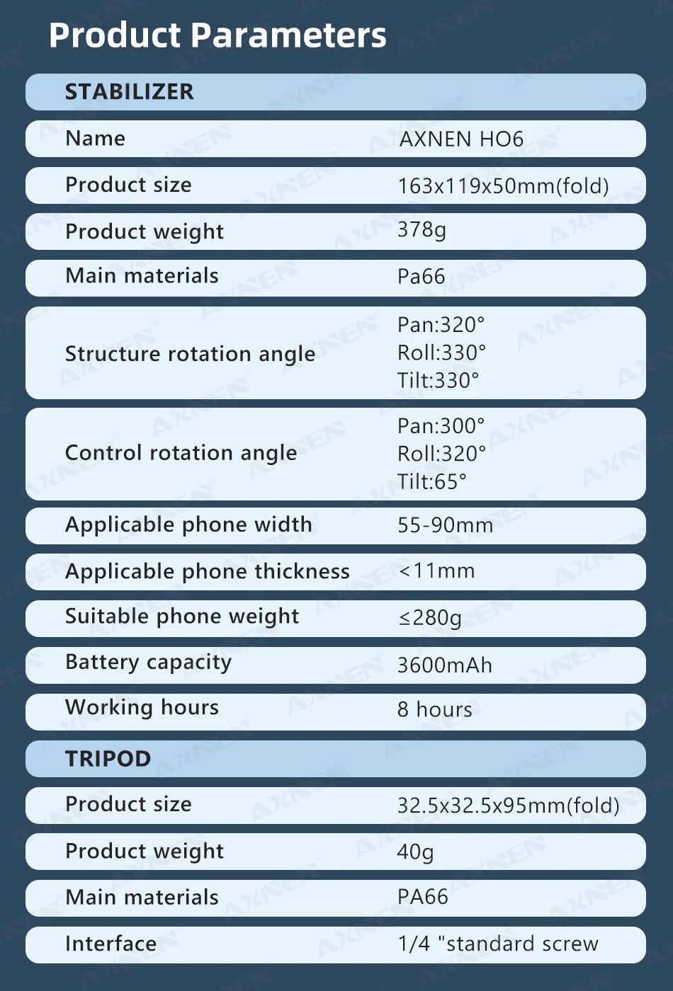 HQ6 3-Axis Handheld Gimbal Mobile Phone Shooting Stabilizer with Fill Light, Zoom, Face Tracking, Animal Following for Cellphone