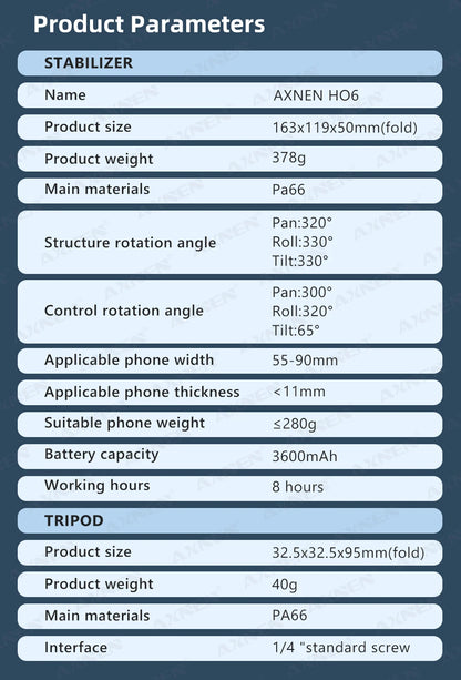 HQ6 3-Axis Handheld Gimbal Mobile Phone Shooting Stabilizer with Fill Light, Zoom, Face Tracking, Animal Following for Cellphone