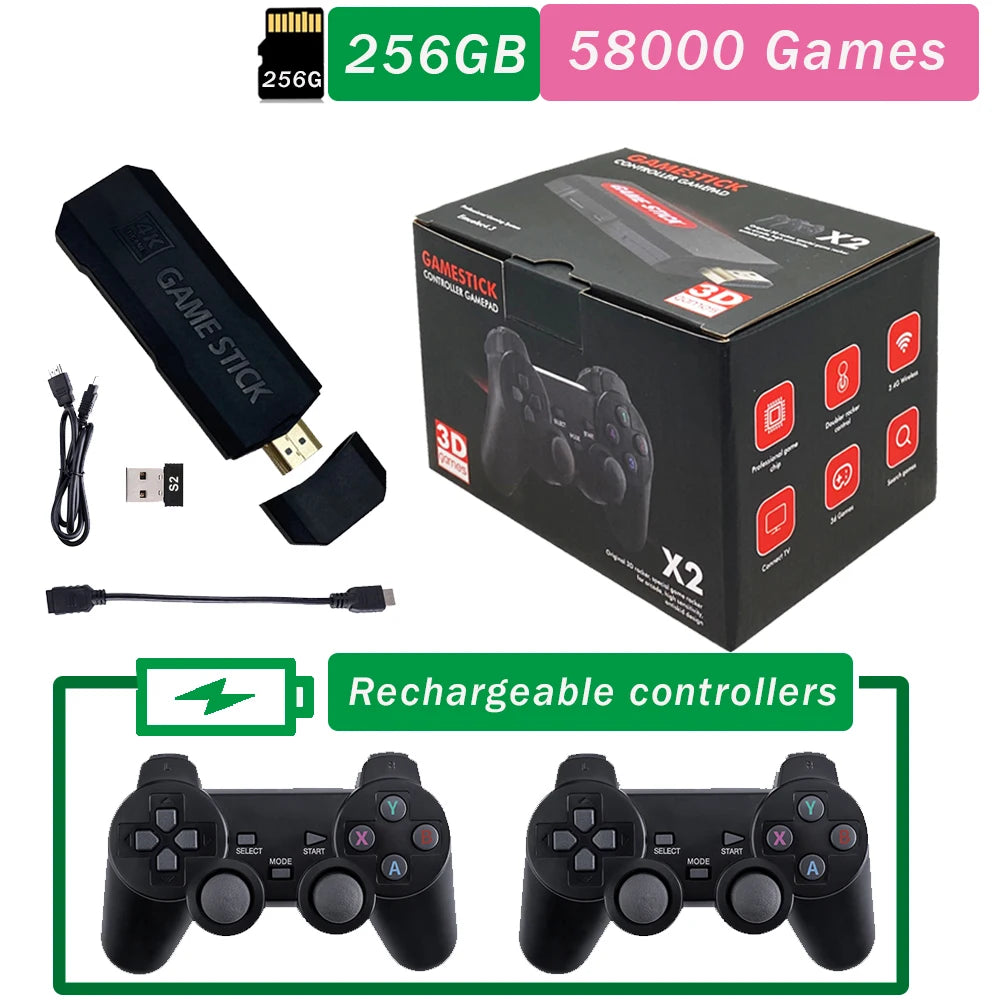 2024 NEW GD10 X2 Pro 4K HD Video Game Console 2.4G Double rechargeable Wireless Controller For 64GB 128G and 256G 58000 Games