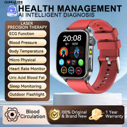2025New 650nm Laser Conditioning Sapphire Glass Smart Watch Men ECG Heart Rate Micro Physical Exam Health Smartwatch Temperature