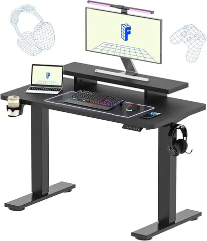 Standing Desk with Monitor Stand, 48 x 24 Inches One-Piece Electric Height Adjustable Computer Desk with Cup Holder, Home Offic