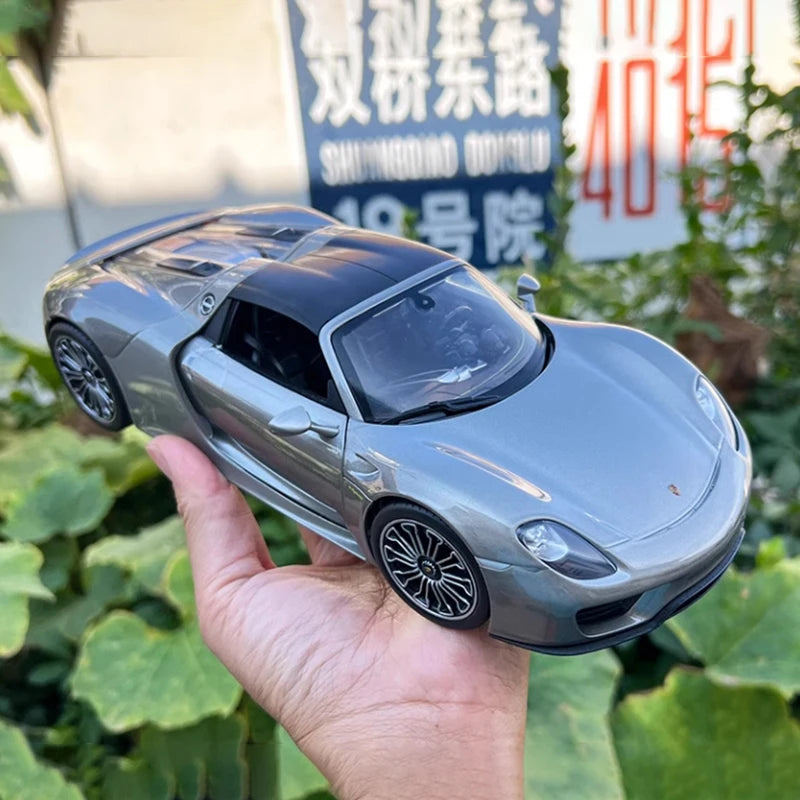 WELLY 1/18 Scale Porsche 918 SPYDER with Top Alloy Sports Car Model Collection Souvenir Static Display Ornaments Toy Gift