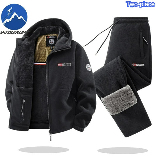 Maxbarley Winter Men Tracksuit 2025 High Quality Thick Fleece Jacket + Pants 2 Piece Set Casual Ski Running Sportswear Snow Set