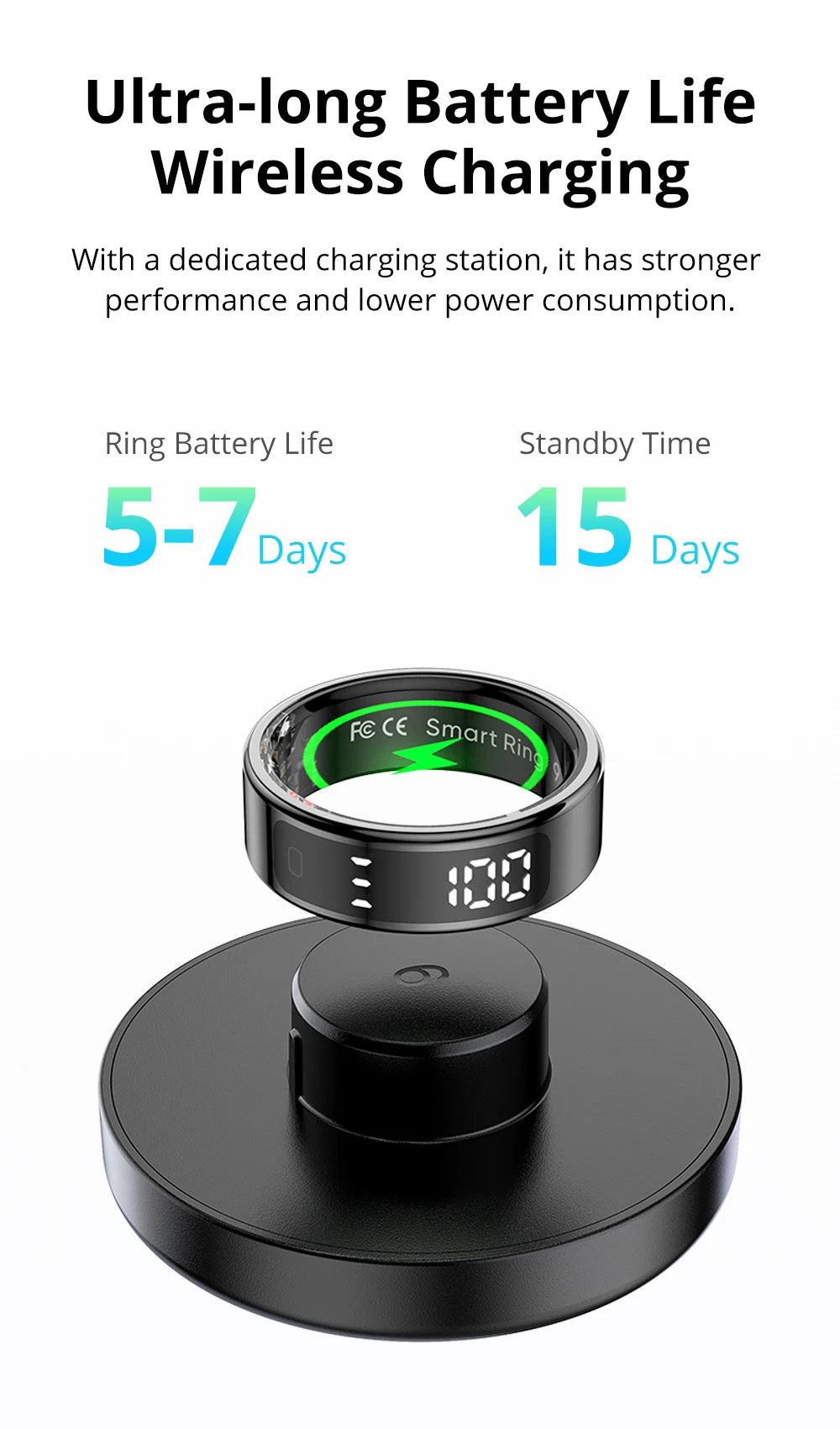 COLMI R12 Smart Ring with Display Screen and Touch, Health Manager, Wireless Charging, 5 ATM Waterproof For Men Women