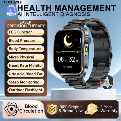 2025New 650nm Laser Conditioning Sapphire Glass Smart Watch Men ECG Heart Rate Micro Physical Exam Health Smartwatch Temperature