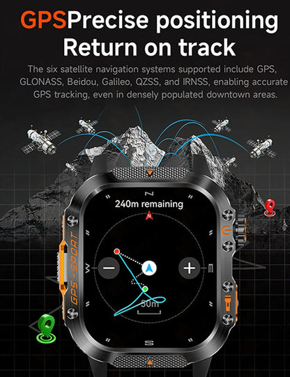 Military Outdoor Smart Watch Men's GPS Flashlight Bluetooth Call 2.01" AMOLED Screen 3ATM Waterproof Sports Smartwatch 2025 New