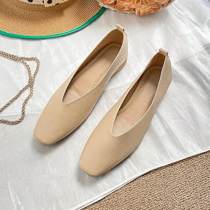 Woman Elegant Summer French Square Toe Green Mary Janes Cute Casual Flats Female Retro Shoes Low Heeled Soft Soled Flat Shoes