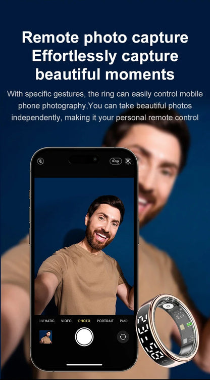 New Smart Ring 2025 Display Screen Gestures Control Video 5ATM Waterproof Remote Camera Blood Oxygen Monitor Multi Sports Mode