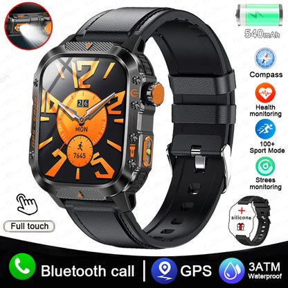 Military Outdoor Smart Watch Men's GPS Flashlight Bluetooth Call 2.01" AMOLED Screen 3ATM Waterproof Sports Smartwatch 2025 New