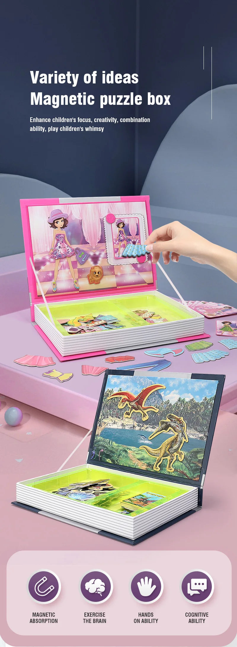 Kids Magnetic Puzzle Book 3d Cartoon 2 - 6 Years Old Kindergarten Advanced Games Puzzles Montessori Education Children Toys Gift