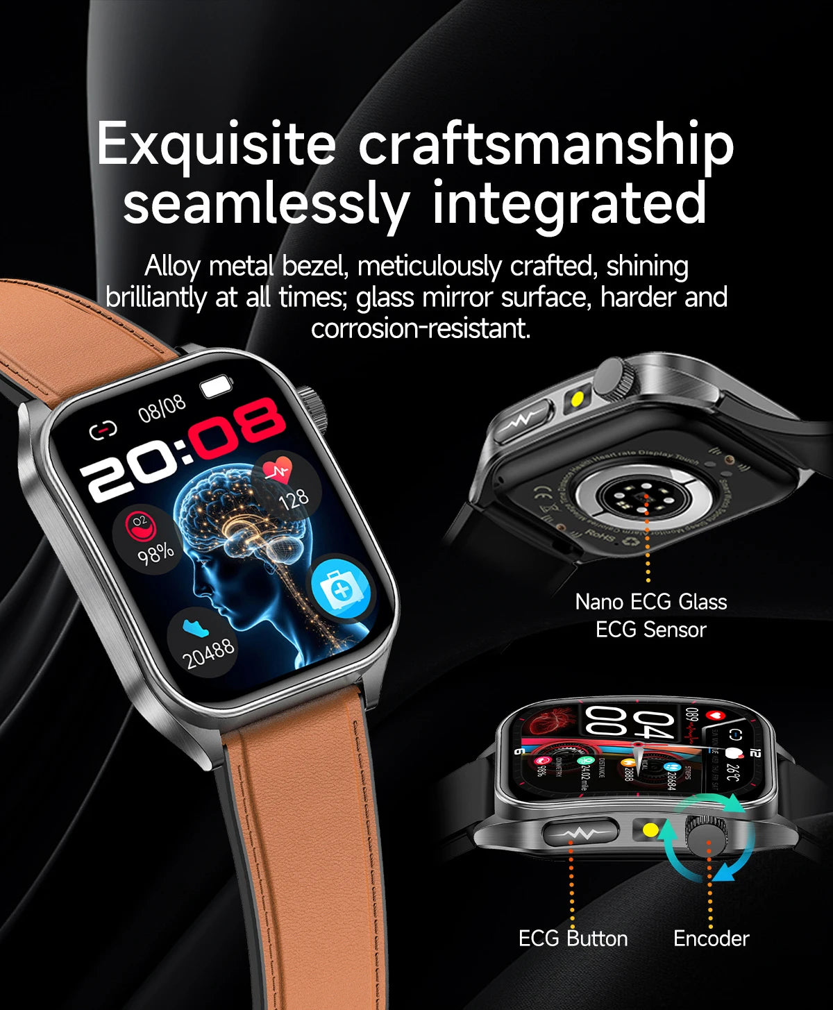 2025New 650nm Laser Conditioning Sapphire Glass Smart Watch Men ECG Heart Rate Micro Physical Exam Health Smartwatch Temperature