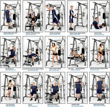 Smith Cage Workout Machine Full Body Strengthtraining Home Gym Equipment System with Leg Developer, Press Bar, PEC Deck, and Squat Rack