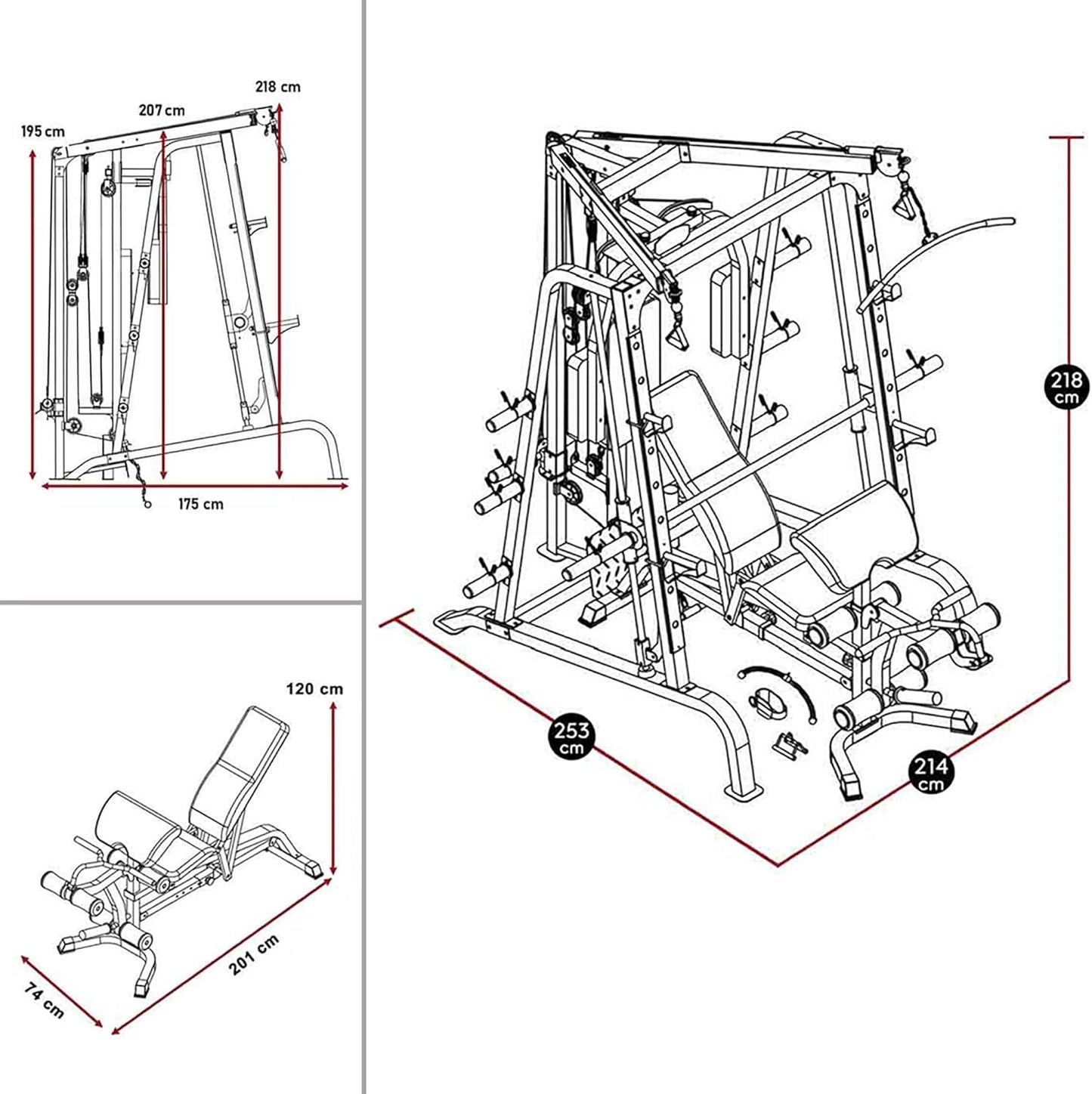 Smith Cage Workout Machine Full Body Strengthtraining Home Gym Equipment System with Leg Developer, Press Bar, PEC Deck, and Squat Rack