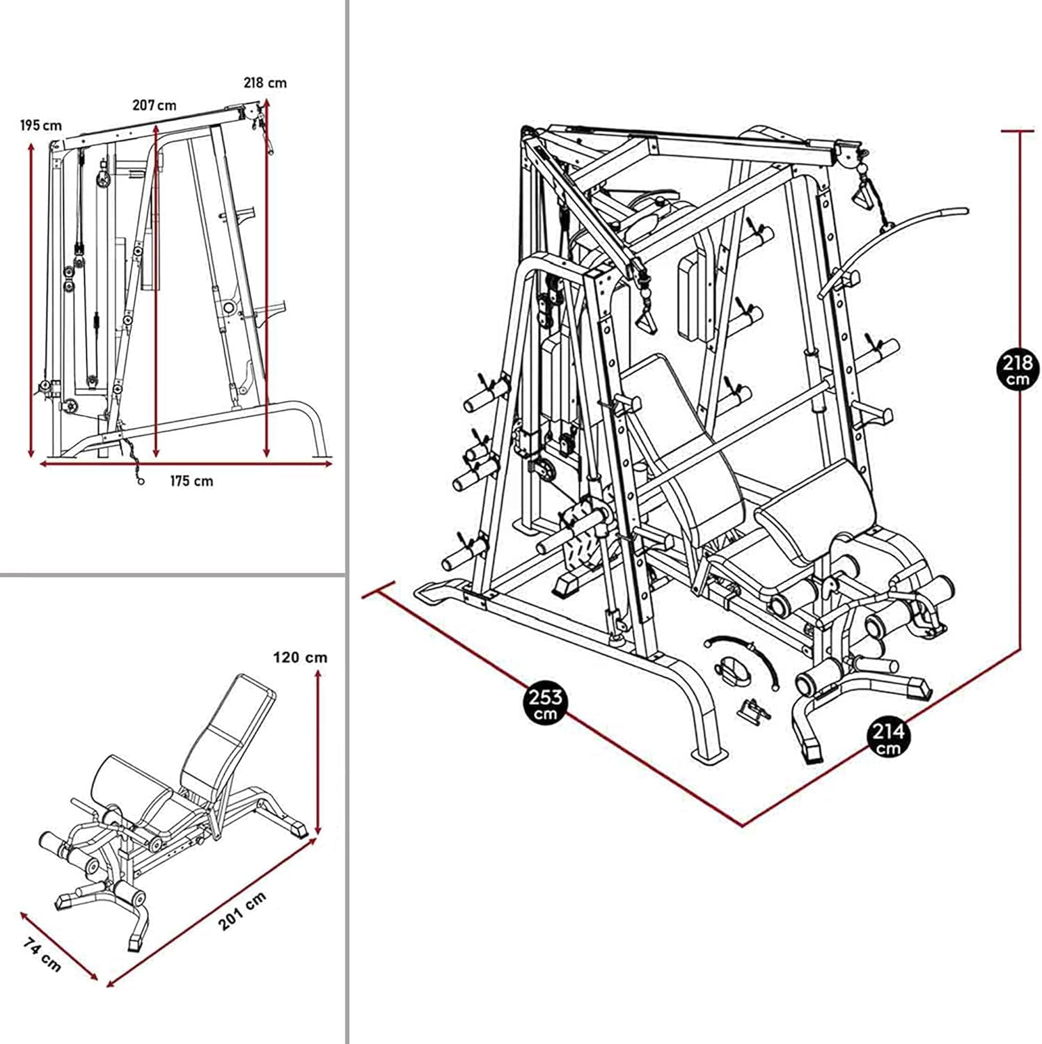 Smith Cage Workout Machine Full Body Strengthtraining Home Gym Equipment System with Leg Developer, Press Bar, PEC Deck, and Squat Rack