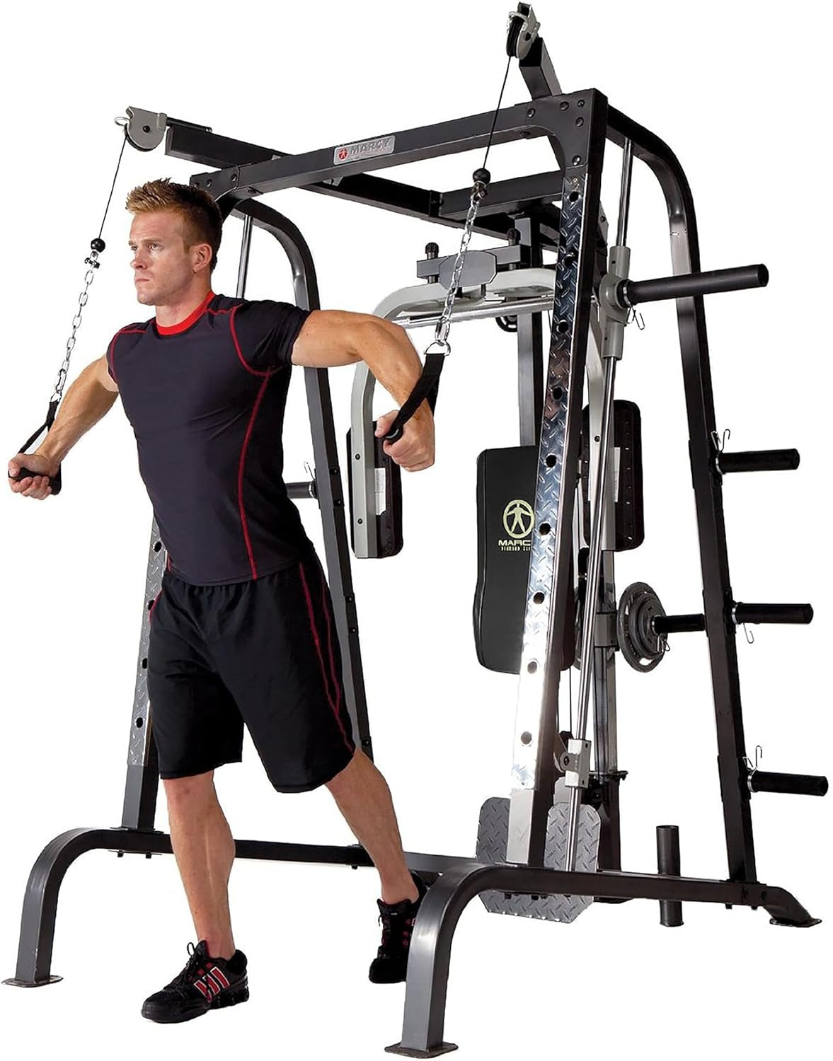 Smith Cage Workout Machine Full Body Strengthtraining Home Gym Equipment System with Leg Developer, Press Bar, PEC Deck, and Squat Rack